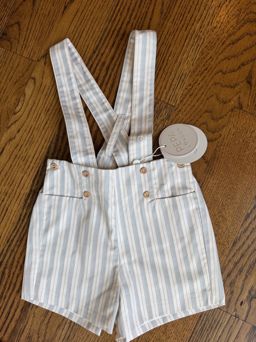 Peppa London Kids Striped Suspender One-Piece Shorts in Light Blue